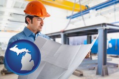 michigan map icon and a construction engineer